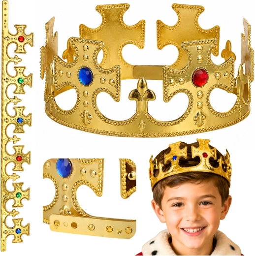 Verstellbare goldene Königskrone mit Schmuckstein-Imitation (17–20 cm)