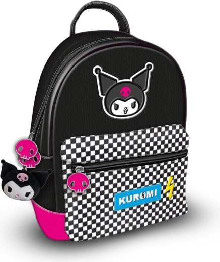 Kuromi-Rucksack mit Karomuster und Anhänger