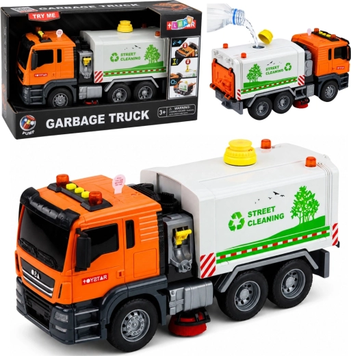 Garbage Truck Kinder-Straßenkehrwagen mit Wassertank und Sprühfunktion, Licht und Sound