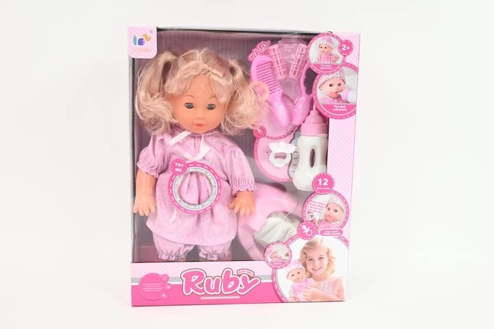 Interaktive Puppe Ruby 35 cm mit Zubehör, trinkt und macht Pipi, 12 Geräusche