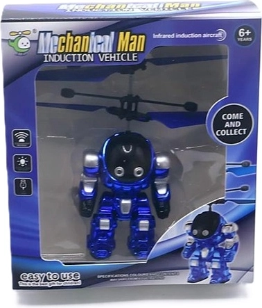 Fliegende Figur eines futuristischen Roboters in Gold