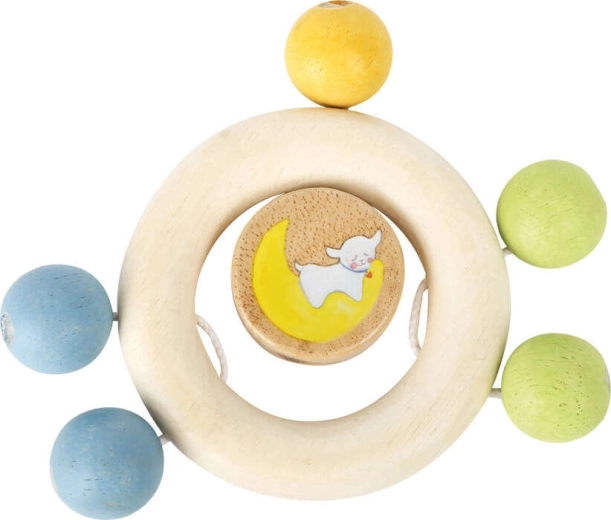 Small Foot Beißring und Rassel aus Holz mit Perlen und Schafmotiv