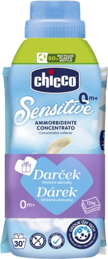 Chicco Weichspüler Baby Sensitive Süßer Puder 750 ml + Feuchttücher 72 Stk gratis