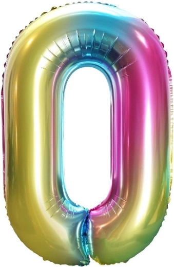 Folienballon Ziffer 0, regenbogenfarben, 85 cm