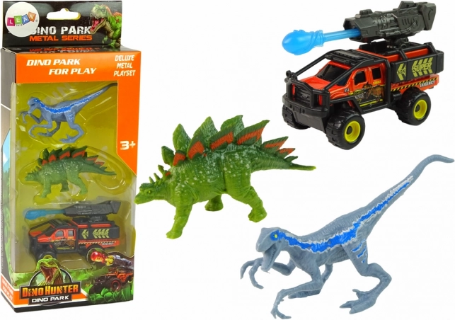 Dinosaurier-Set mit Geländewagen und Raketenwerfer – Blau