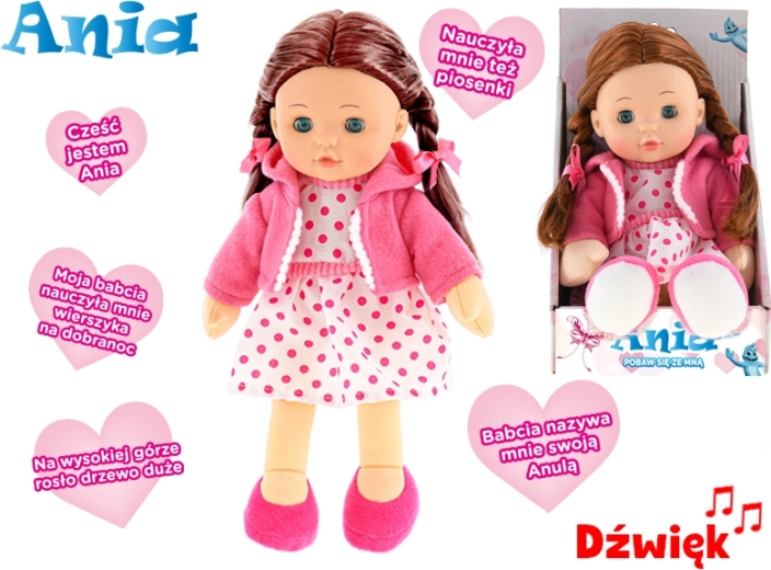 Interaktive Puppe Ania mit weichem Körper, spricht Polnisch, 31 cm