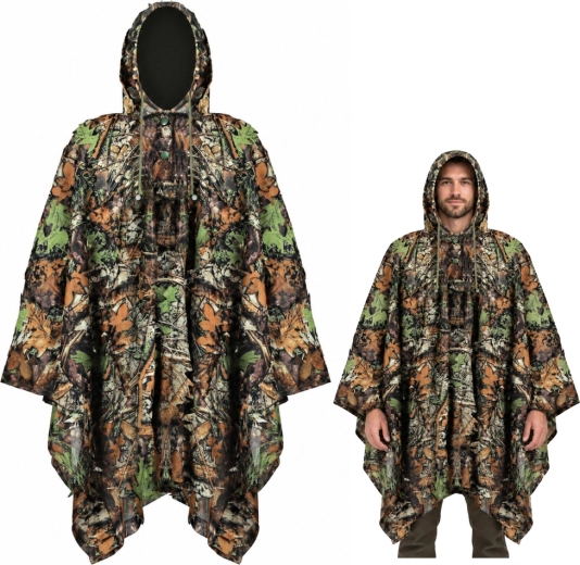 3D-Tarnponcho mit Kapuze, Waldtarnmuster, 130 × 110 cm