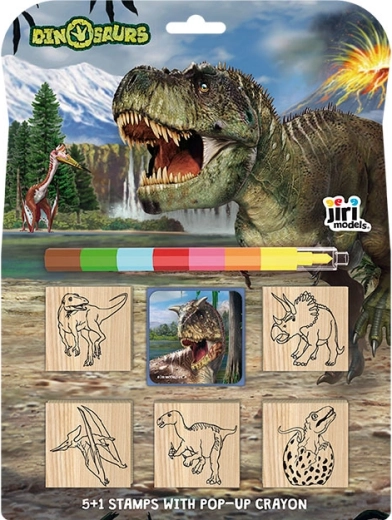 Stempel 5+1 mit Wachsmalstift Dinosaurier