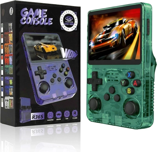 Tragbare Retro-Spielkonsole RENEW FORCE R36S grün 64GB mit ArkOS 2.0 - 1 Stück