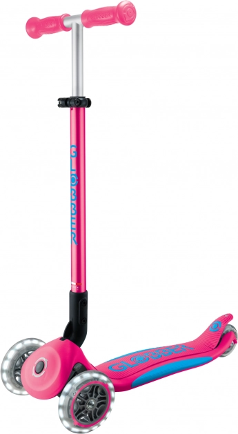Globber Elite Lights Kinder-Dreirad-Scooter mit LED-Rollen, fuchsia