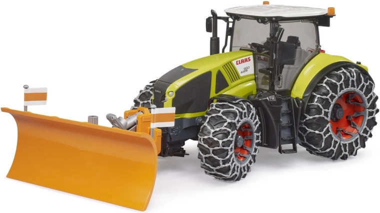 Traktor Claas Axion 950 mit Schneeketten und Schneeschild Bruder