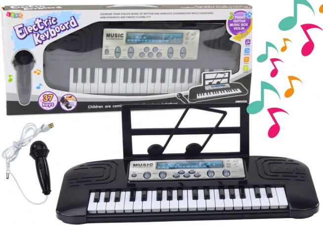 Elektrisches Kinderklavier mit Ständer und Mikrofon – schwarz