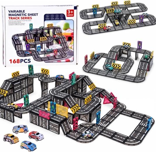 Magnetische Straßenbau-Straße mit 168 Teilen, 4 Autos und Verkehrsschildern