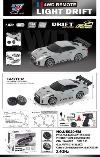 R/C-Driftauto 1:20 mit Lichtern grau – 1 Stück