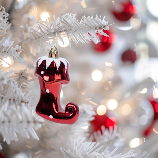 Glänzender Weihnachtsschmuck in Form eines Nikolausstiefels