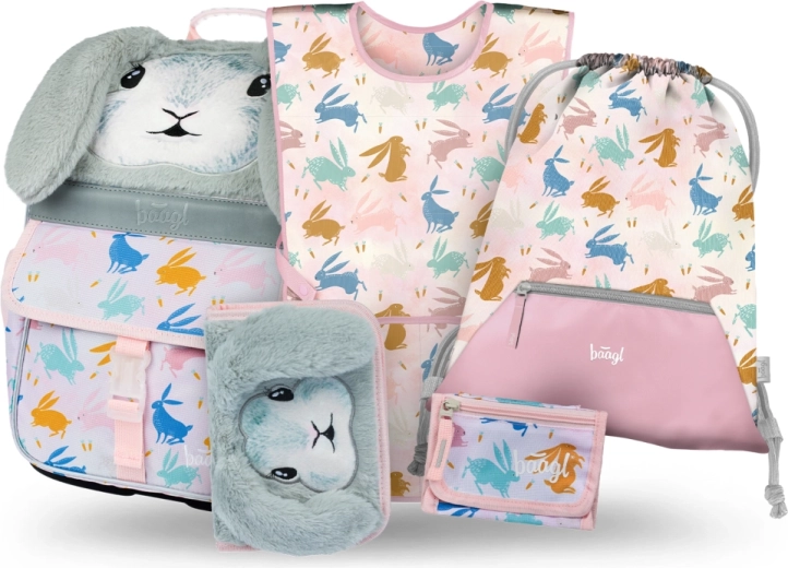 Schulset 5-in-1 BAAGL Zippy Bunny – Schultasche, Federmäppchen, Beutel, Schürze und Halsgeldbörse