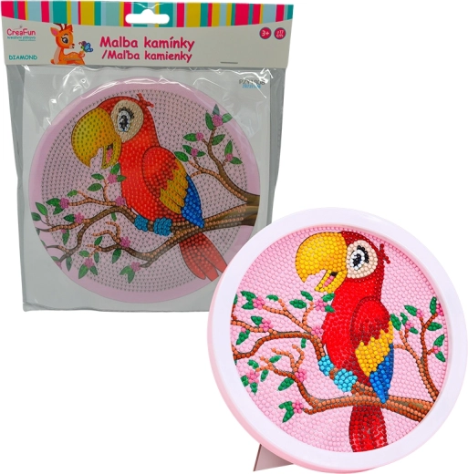 Diamantmalerei mit Rahmen – gezeichneter Ara-Papagei 17 cm