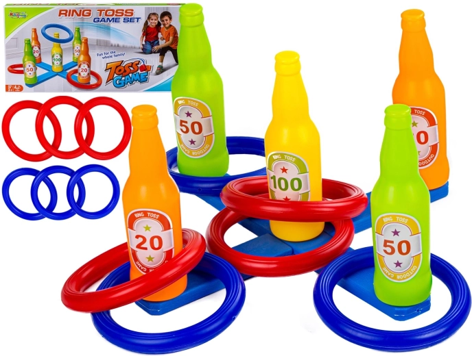 Wurfspiel mit Ringen (Ringo) mit bunten Ziel-Fläschchen