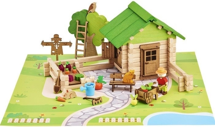 Jeujura Holzbaukasten Häuschen mit Garten (135 Teile)