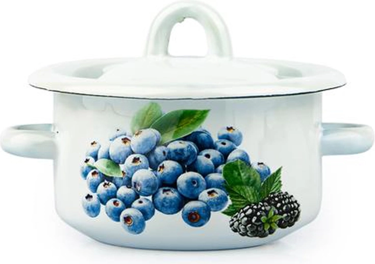 Emaille-Topf mit Deckel 0,4 l – Dekor Heidelbeere