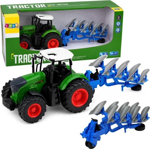 Landwirtschaftlicher Traktor mit Mehrscharpflug 1:24 mit Gummireifen