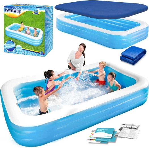 Aufblasbares Familienbecken mit Abdeckplane und Unterlage 305 × 183 × 56 cm BESTWAY