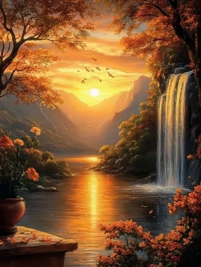 Norimpex Diamantmalerei Wasserfall bei Sonnenuntergang 30 × 40 cm