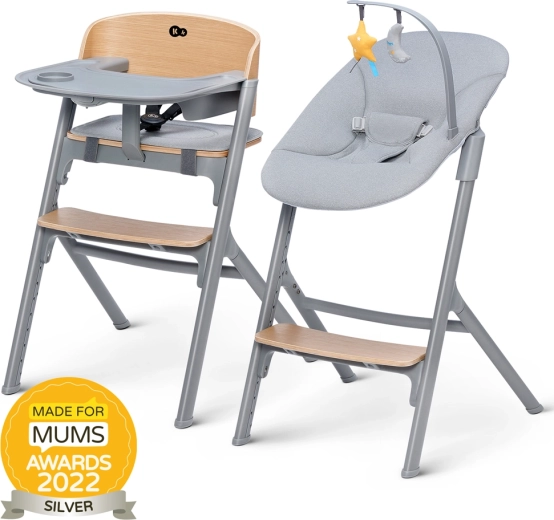 Kinderkraft Select Set: Hochstuhl Livy Oak und Babywippe Calmee Premium