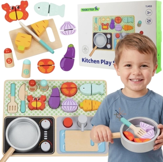 Holzküche mit Zubehör Tooky Toy kleiner Küchenchef