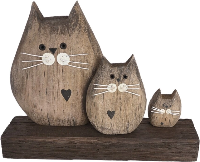Deko Katze aus Paulownia-Holz, 3 Stk., Beige, 20 × 5 × 15 cm