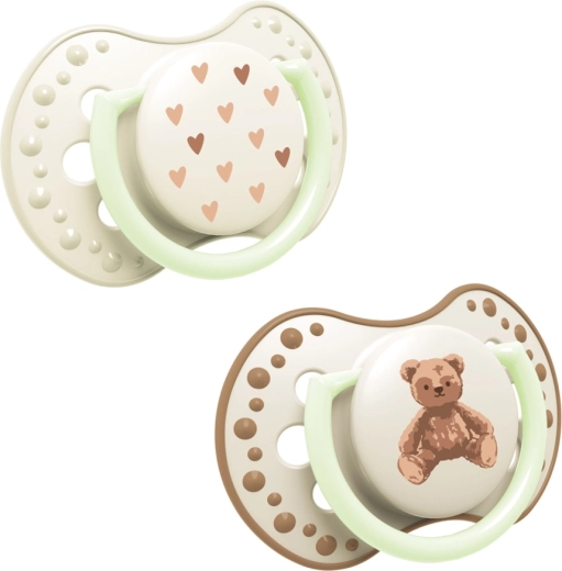 Dynamischer, leuchtender Silikon-Schnuller LOVI Teddy love 18m+ (2 Stück)