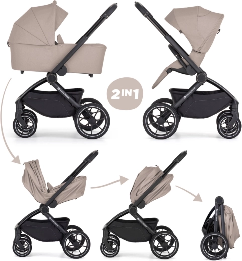 Petite&Mars Scout 2in1 Kombikinderwagen mit faltbarer Wanne – beige