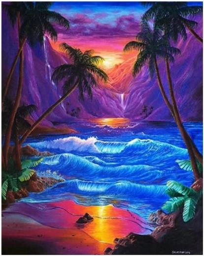 Diamantmalerei Sonnenuntergang unter Palmen 30 × 40 cm