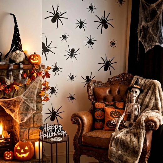 Halloween-Selbstklebedekoration Spinnen schwarz – 30 Stück