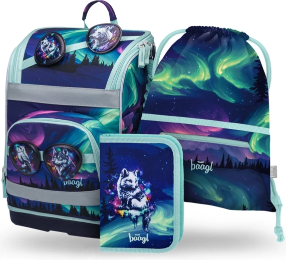 Baagl Schulset Zippy Plus Aurora – Schultasche, Federmäppchen und Beutel mit GRS-Zertifizierung