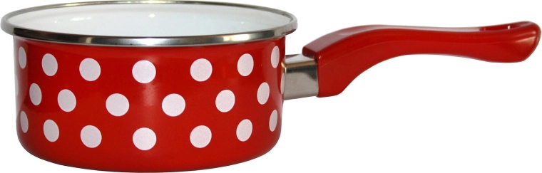 Emaillierter Stieltopf mit Griff 16 cm, 1,5 l – rotes Pünktchenmuster