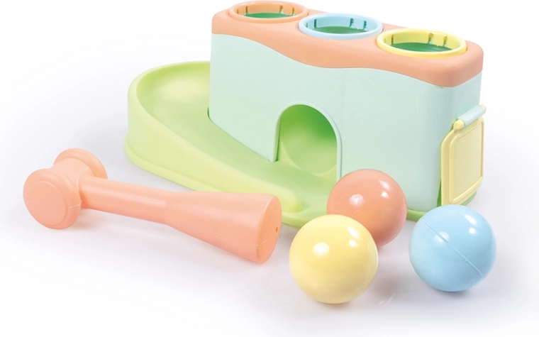 Klopfbank mit Kugeln in Pastellfarben