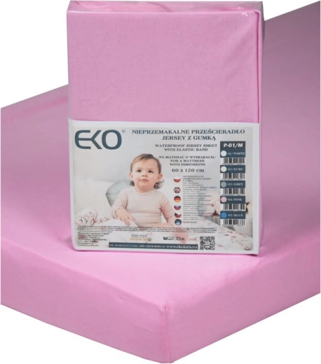 EKO wasserdichtes Spannbettlaken mit Gummizug aus Jersey, rosa 120 × 60 cm