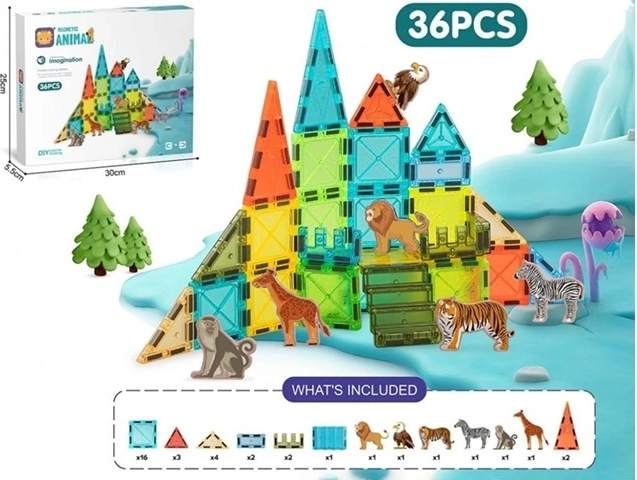 Magnetischer Baukasten Color Box mit Tierfiguren, 56 Teile