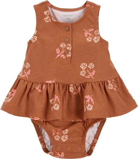 Carter's ärmelloser Babybody aus Baumwolle für Mädchen mit Volant Brown Flowers