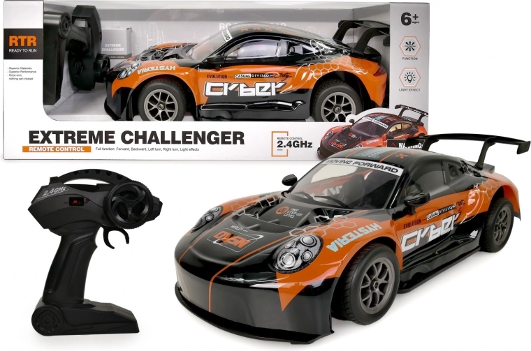 Oranges RC-Auto 1:8 mit beleuchteter Karosserie, 2,4 GHz