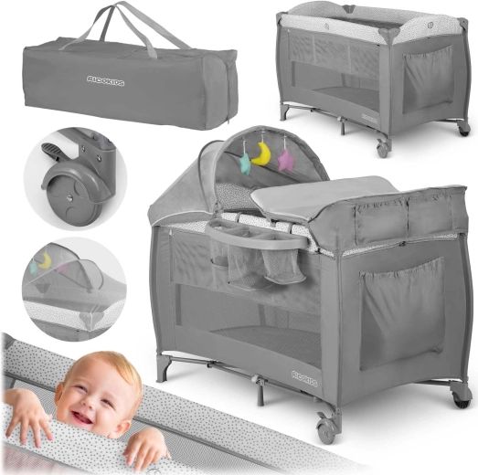 Reisebett mit Matratze und Transporttasche 125×65×78 cm, grau
