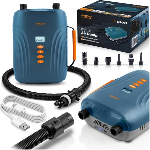 Neo-Sport kabellose elektrische Pumpe für SUP und aufblasbare Ausrüstung mit Akku, 20 PSI und 6 Adaptern