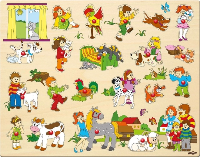 Großes Puzzle Kinder und ihre Haustiere