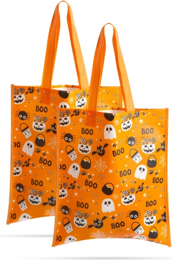 Set orangefarbener Halloween-Geschenktüten, 27 × 31 cm, 2 Stück