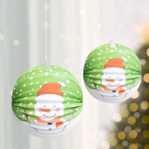 Weihnachtlicher Papierlampion mit Schneemann, 25 cm