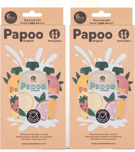 Petite&Mars wiederbefüllbare Quetschbeutel für Lebensmittel Papoo Original 1+1 gratis (12 Stk.)