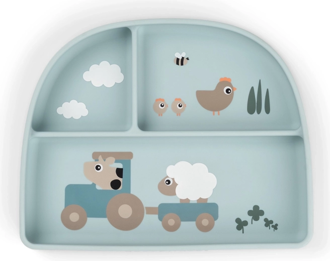 Done by Deer Saugnapf-Partitionsteller Stick&Stay Tiny farm blau