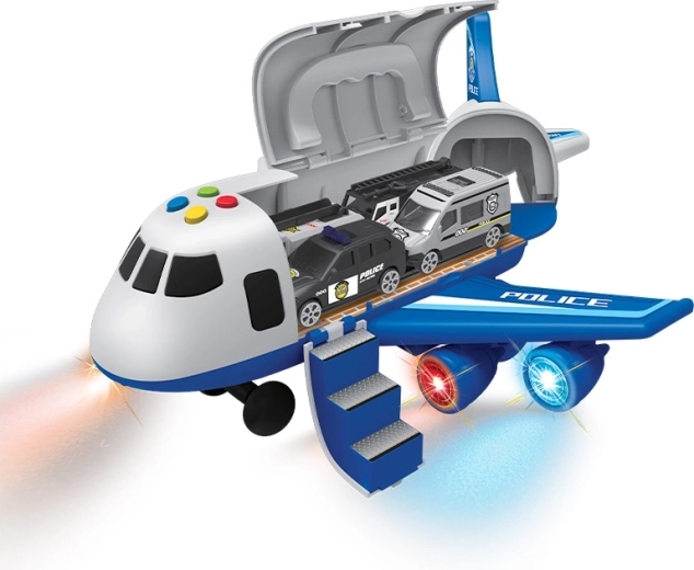 Polizeiflugzeug mit Garage 2-in-1 mit Lichtern und Geräuschen