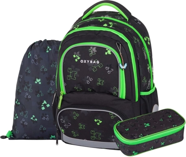 Schulset OXY NEXT Green Cubes – Rucksack, Federmäppchen und Beutel